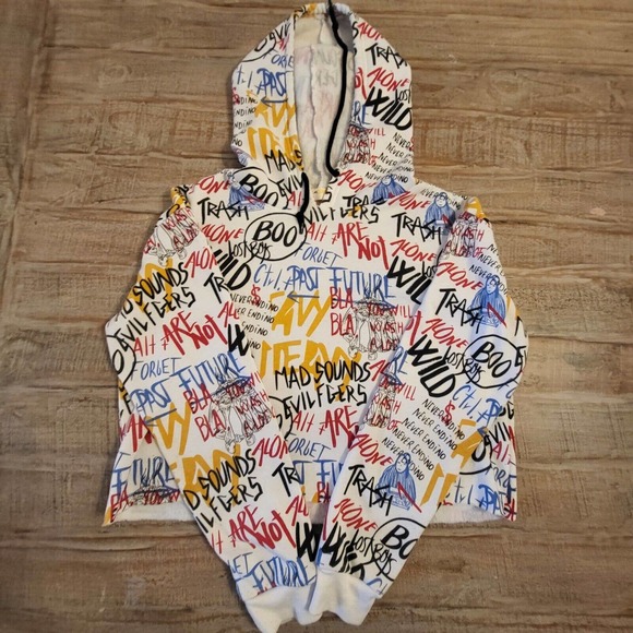 Roma Concept By Rosee Womens Cropped Hoodie Size L All Over Graffiti Print - Picture 1 of 7